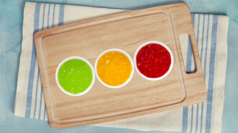 Jello on a wooden plate