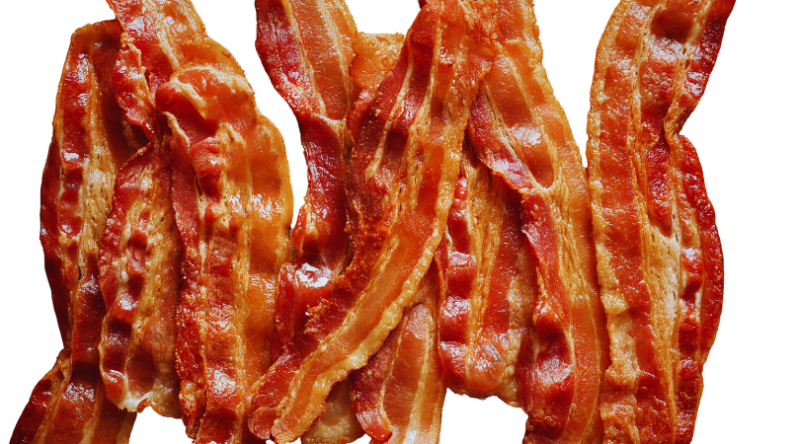 Bacon with a white background